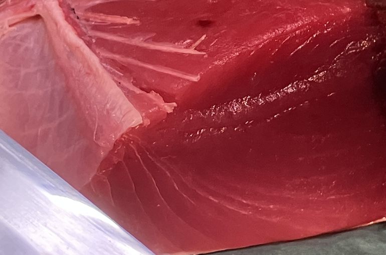 ねっとりした触感のレンガ系生マグロに北海道の天然ホタテ入荷！